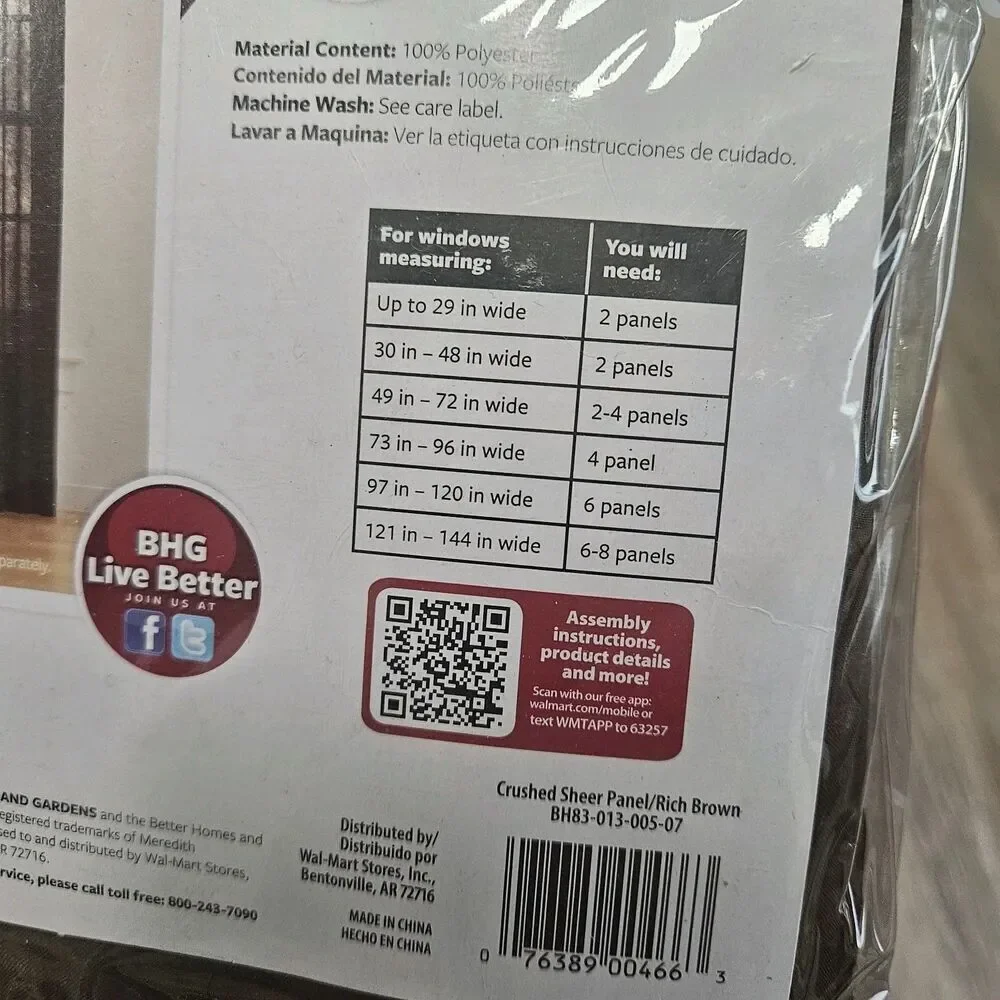 Better Homes And Gardens 84 in Rich Brown Sheer Panel Curtain 1 Pack New